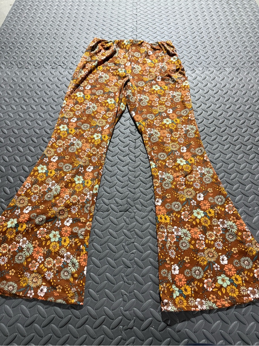 Crave Fame Floral Bell Bottoms - Brown, Mustard & Teal